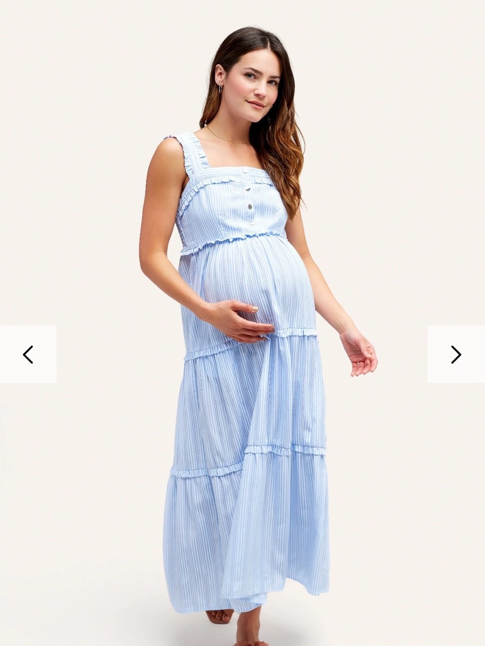 Nom Maternity/Nursing Blue & White Striped Tiered Maxi Dress